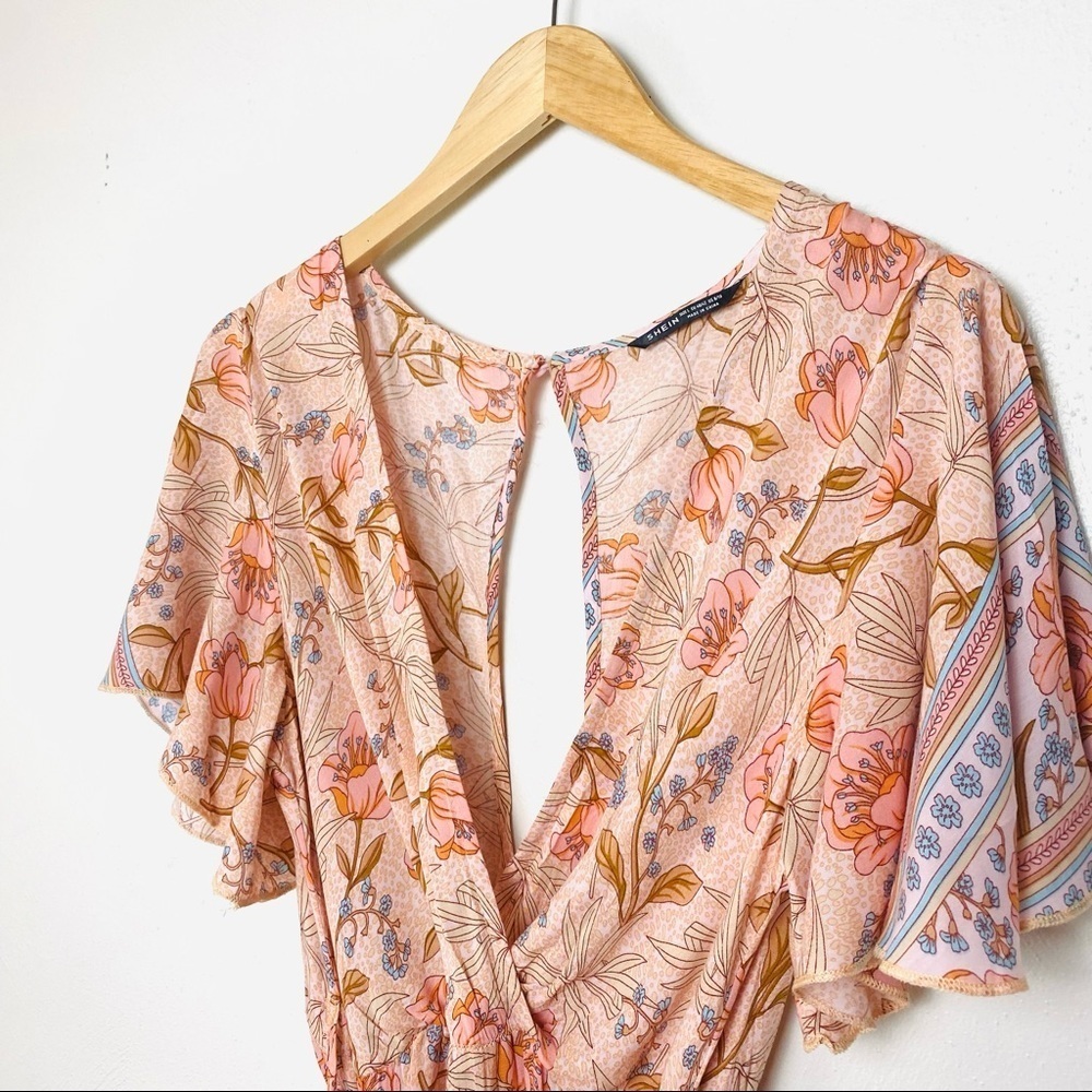 Shein Floral Multi Colors Rompers. Pink Blue Brown. Sz L. - Picture 3 of 16